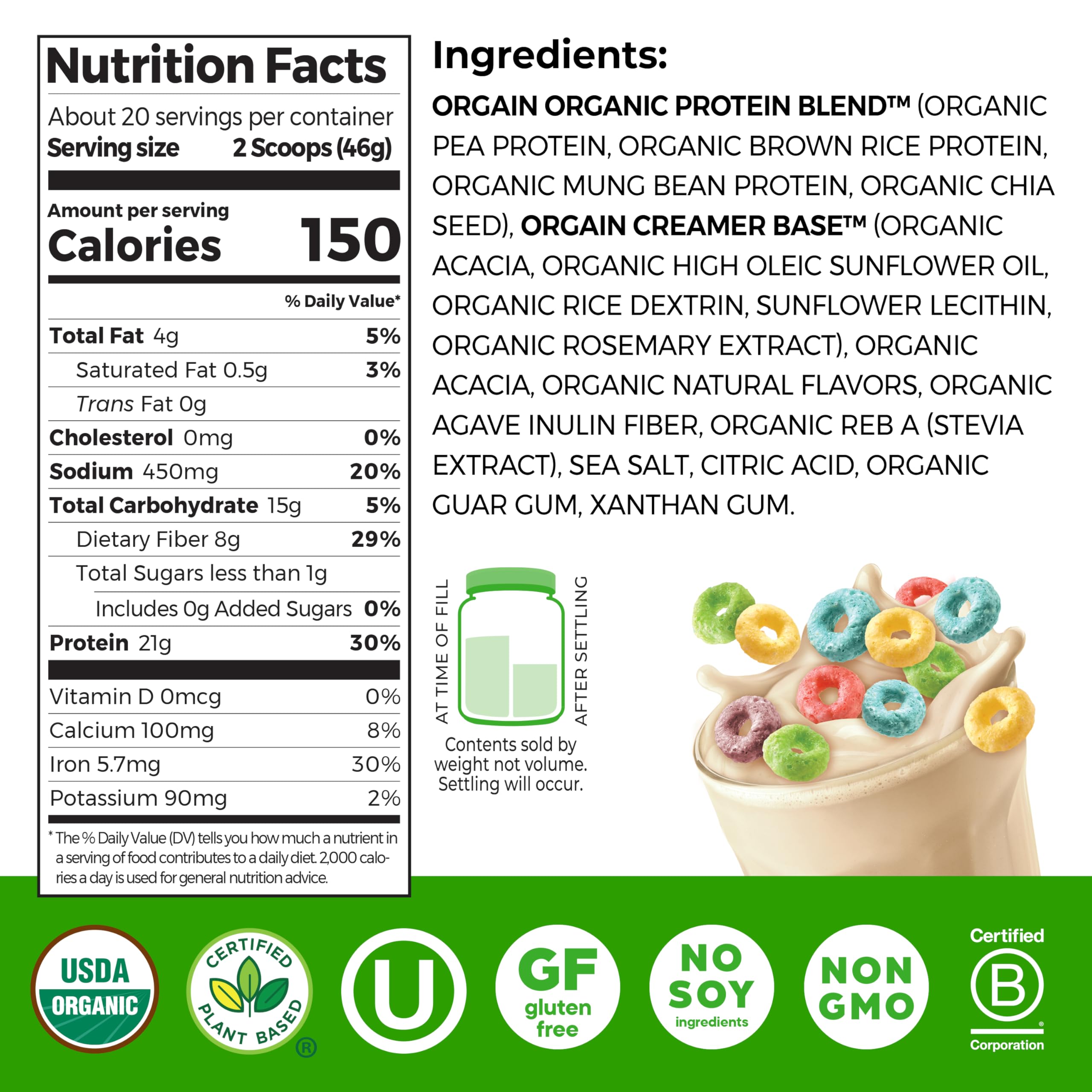 Orgain Fruity Cereal being poured into blender for a smoothie