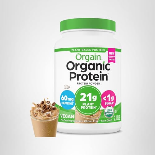 Orgain iced coffee packaging on shelf signals ready-to-mix protein.