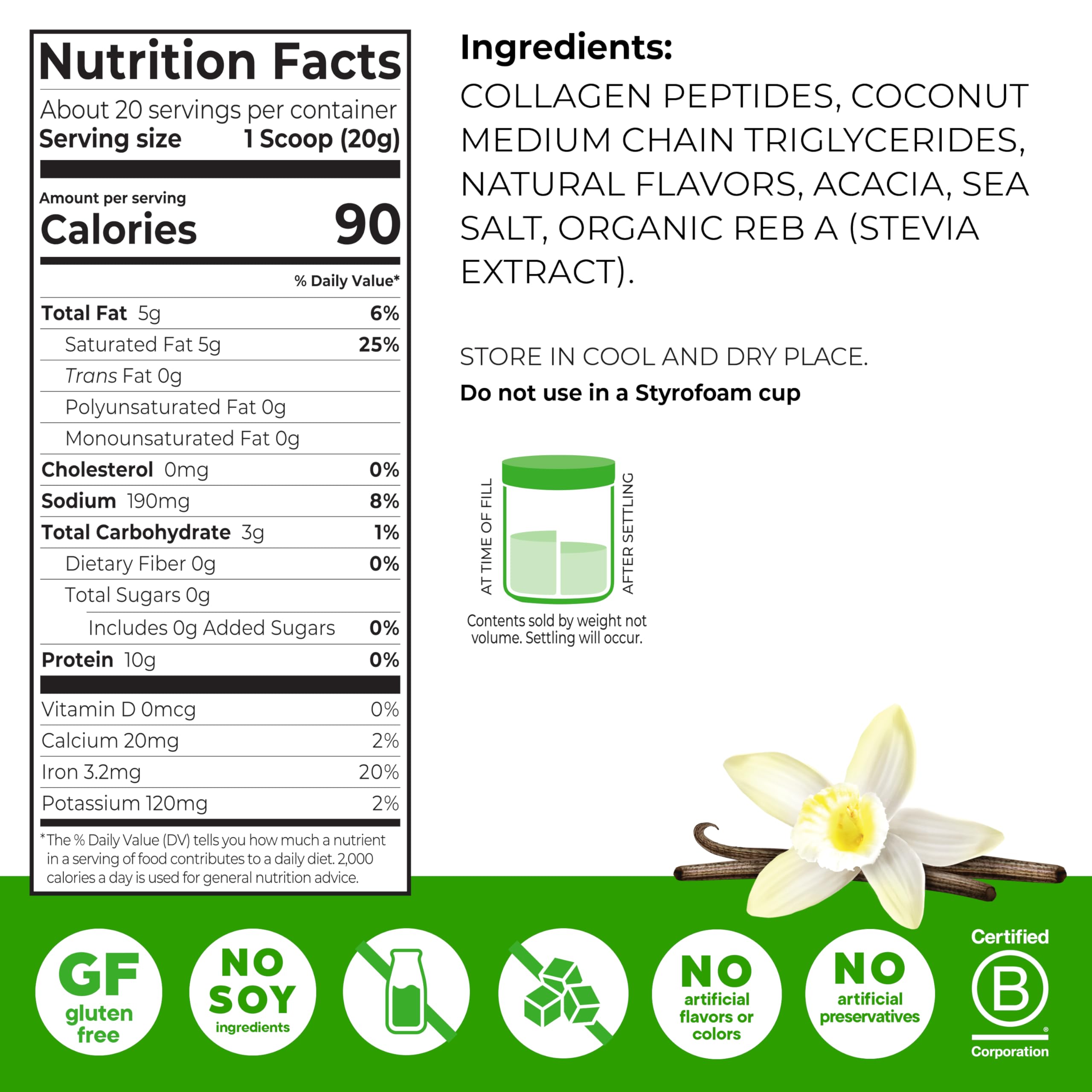 Pouring Orgain Keto Collagen Vanilla into a glass for a shake.