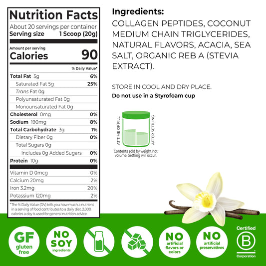 Pouring Orgain Keto Collagen Vanilla into a glass for a shake.