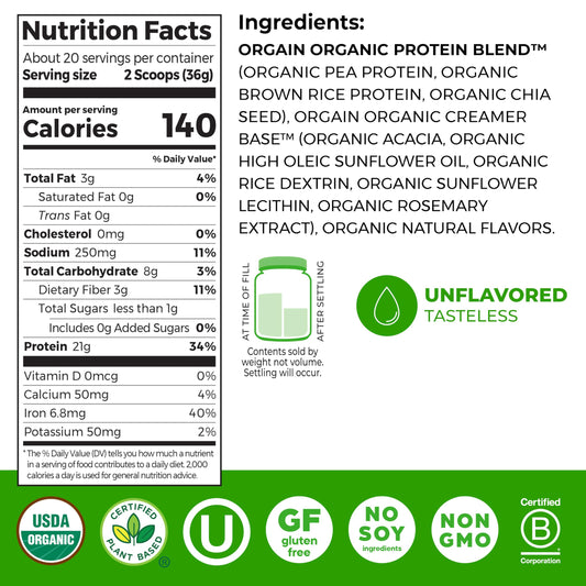 Orgain Natural Unsweetened powder pour enables clean shakes.