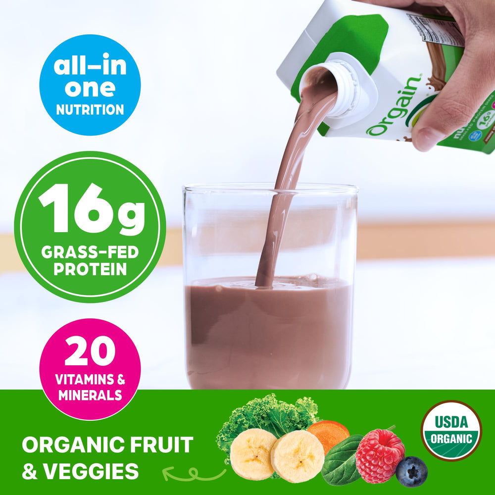Orgain Organic Grass-Fed Protein label highlighting clean nutrition