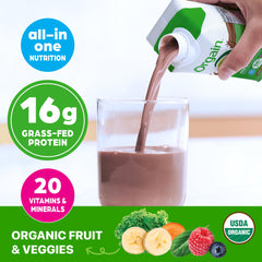 Orgain Organic Grass-Fed Protein label highlighting clean nutrition