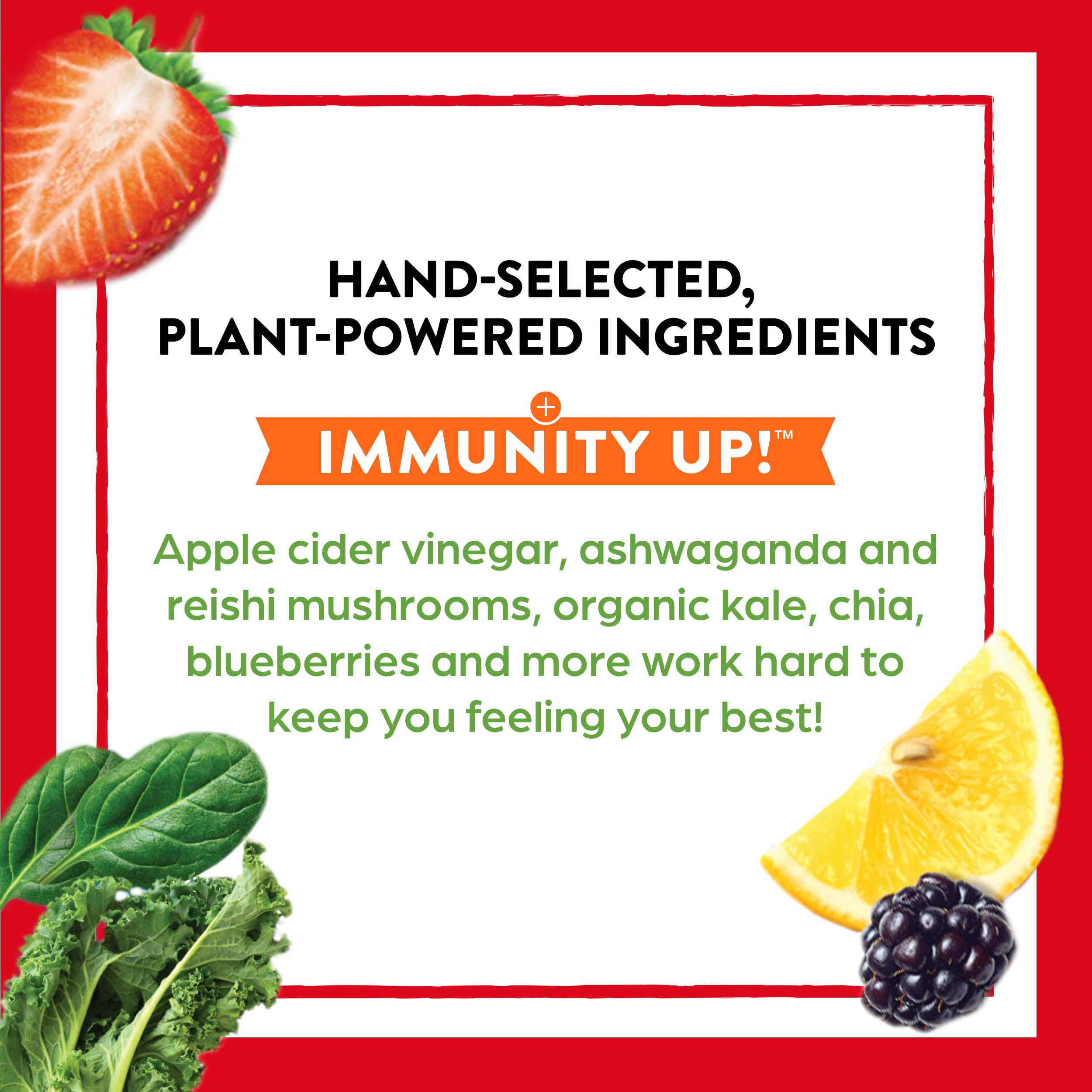 Ingredients panel highlights 50 organic superfoods in Orgain Greens + Immunity Up.