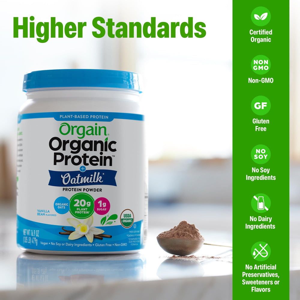 Orgain organic protein oatmilk bottle front showing clean plant-based nutrition