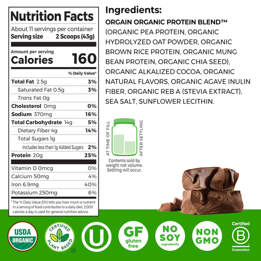 Orgain organic protein oatmilk powder scoop highlighting convenient ready-to-mix vegan protein