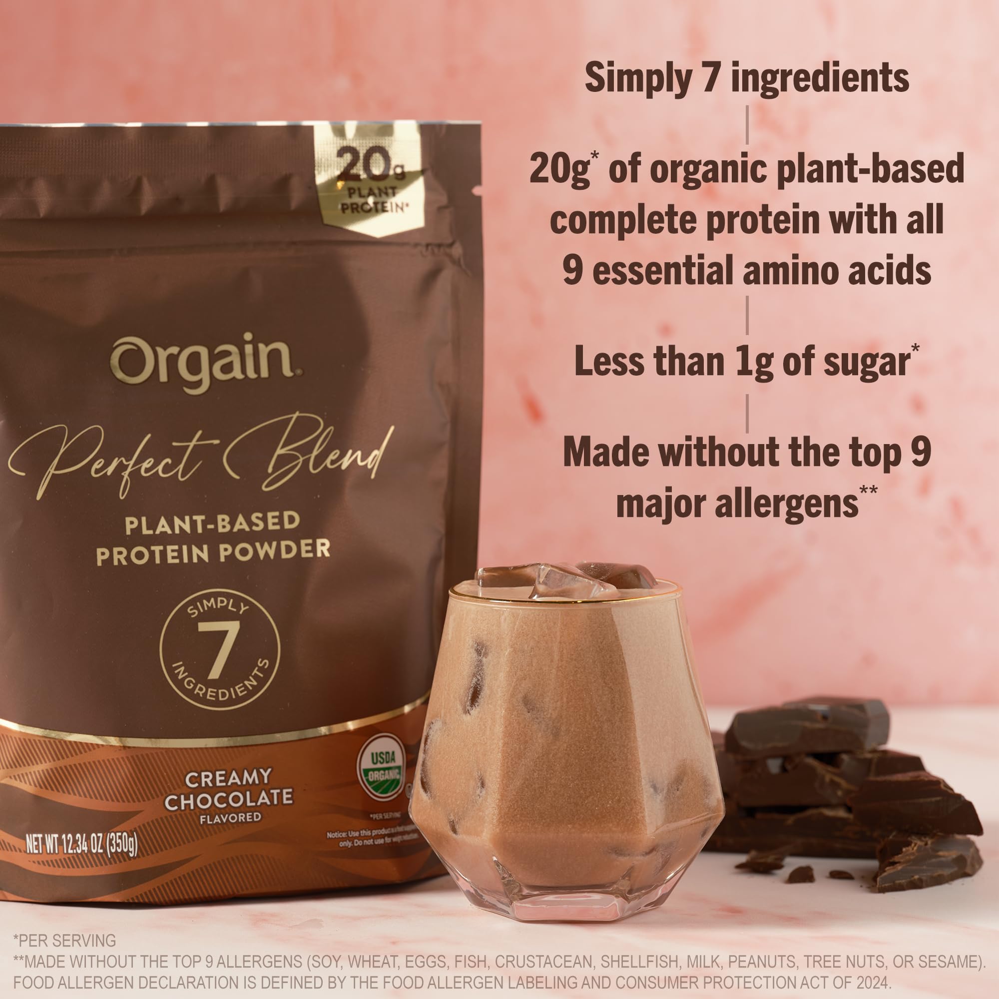 Orgain Perfect Blend iron and fiber content information panel