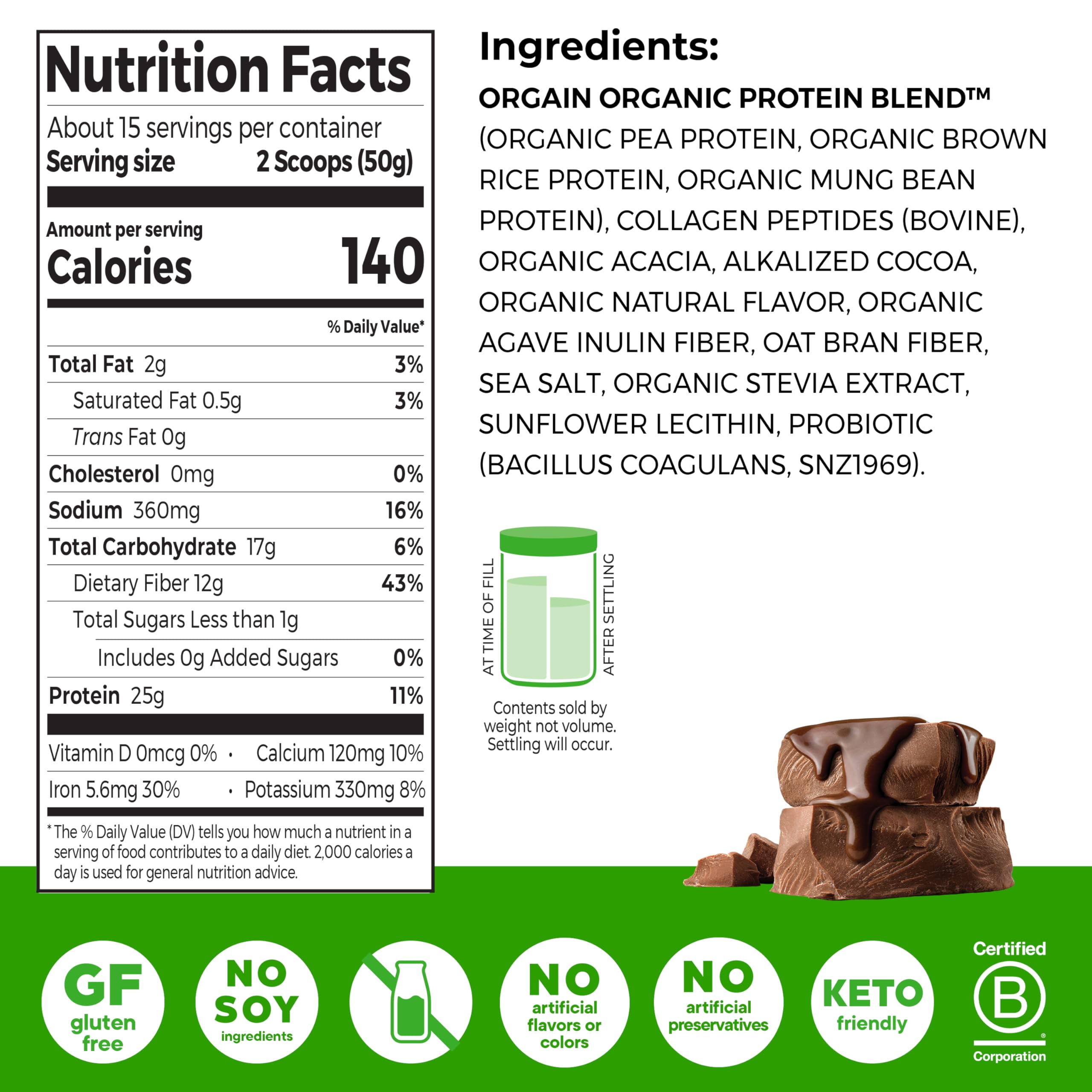 Orgain creamy chocolate fudge powder in shaker bottle ready for post-workout mix