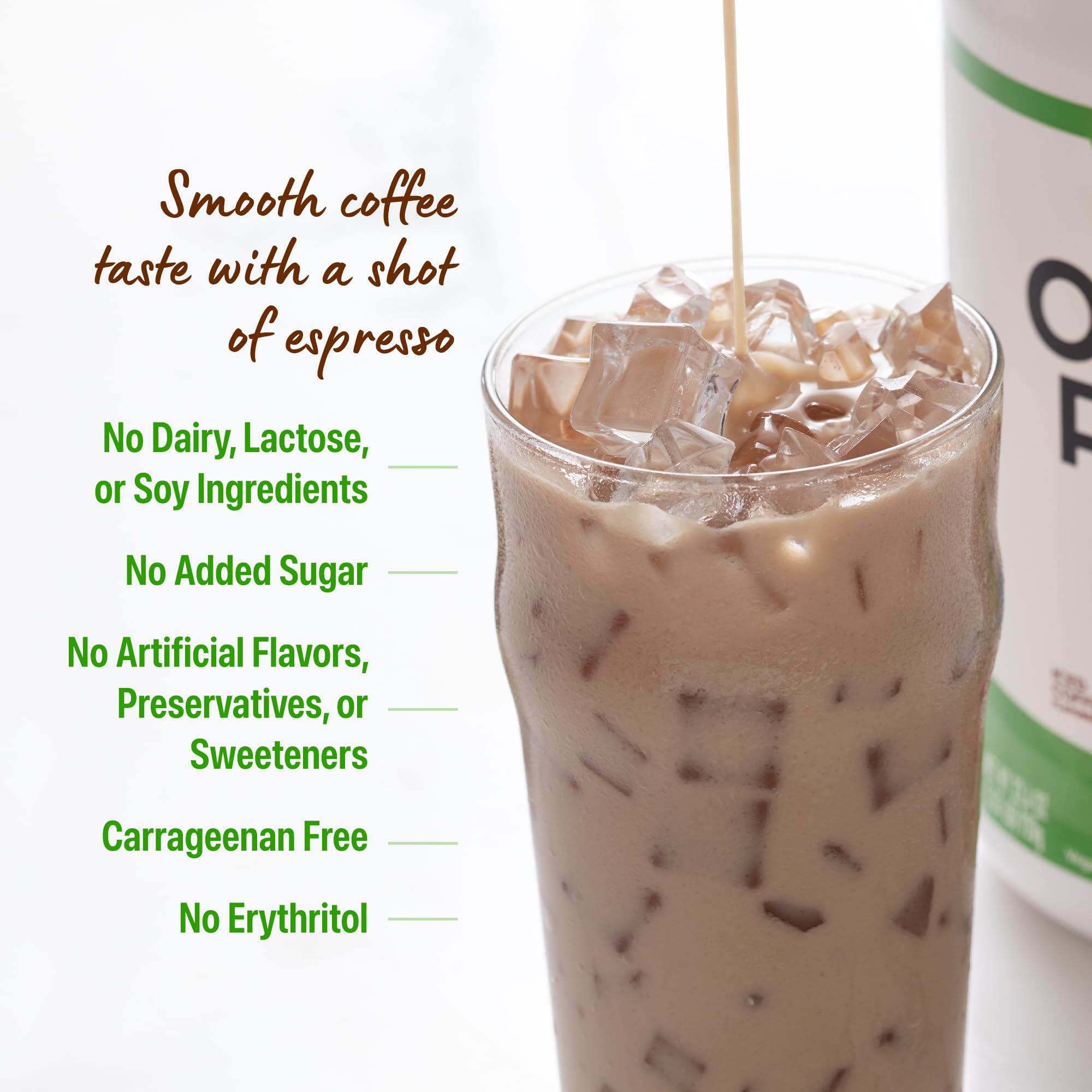 Orgain shake being poured shows smooth texture and creaminess.