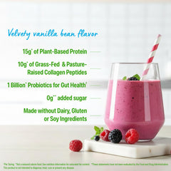 Smoothie glass with Orgain Vanilla Bean protein for creamy texture