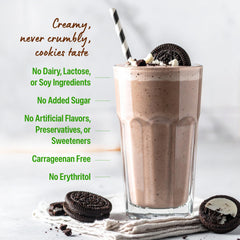 Orgain vegan protein powder pouring into blender for smoothies