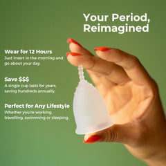 OrganiCup holds three tampons worth for longer wear.