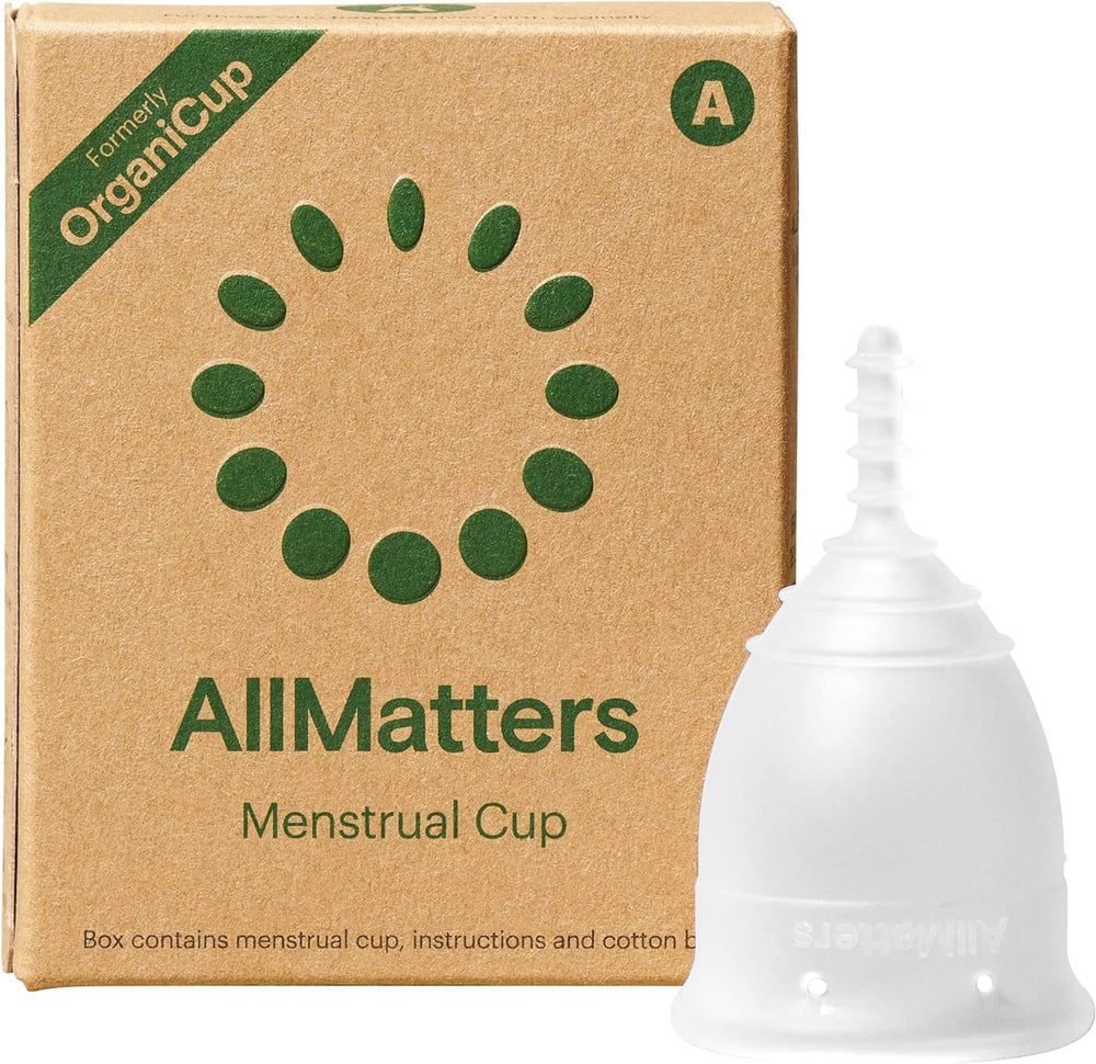OrganiCup Size A in soft silicone for comfortable wear.