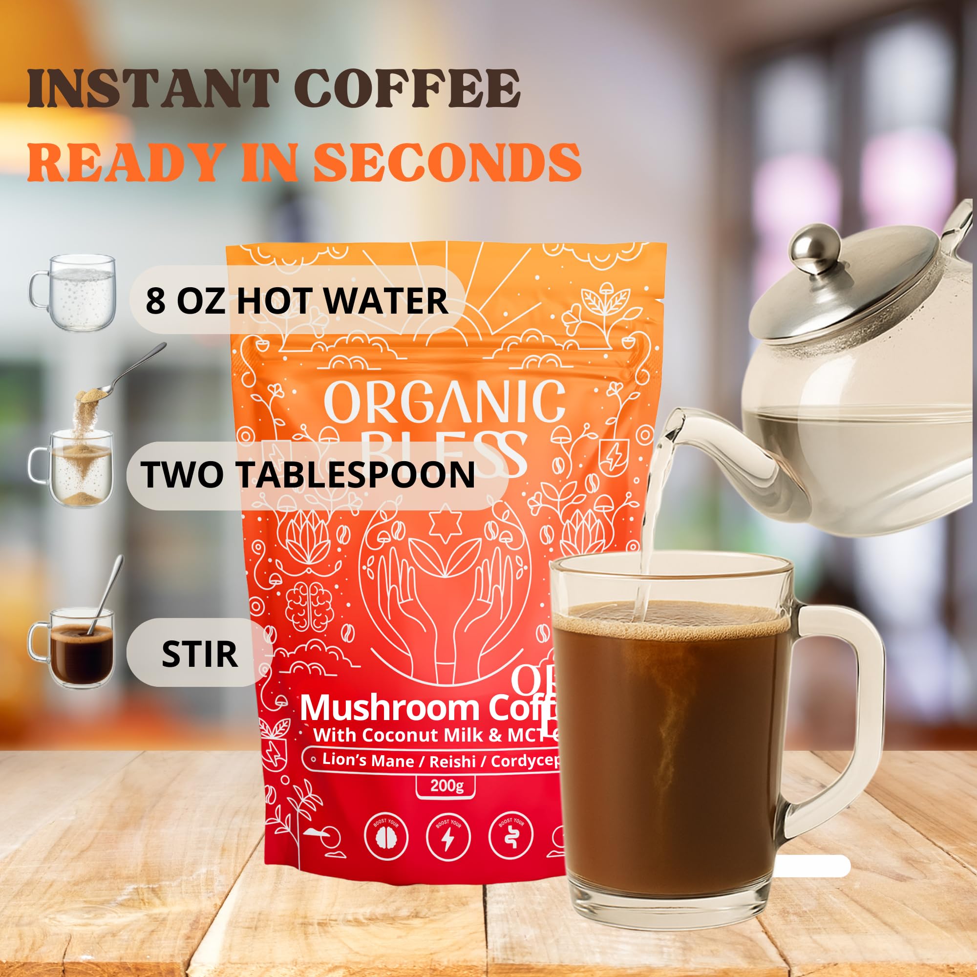 Organic Bless creamy coconut-milk surface for a cafe-style texture.