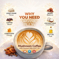 Organic Bless Reishi-Cordyceps cup with rich aroma for balanced energy.