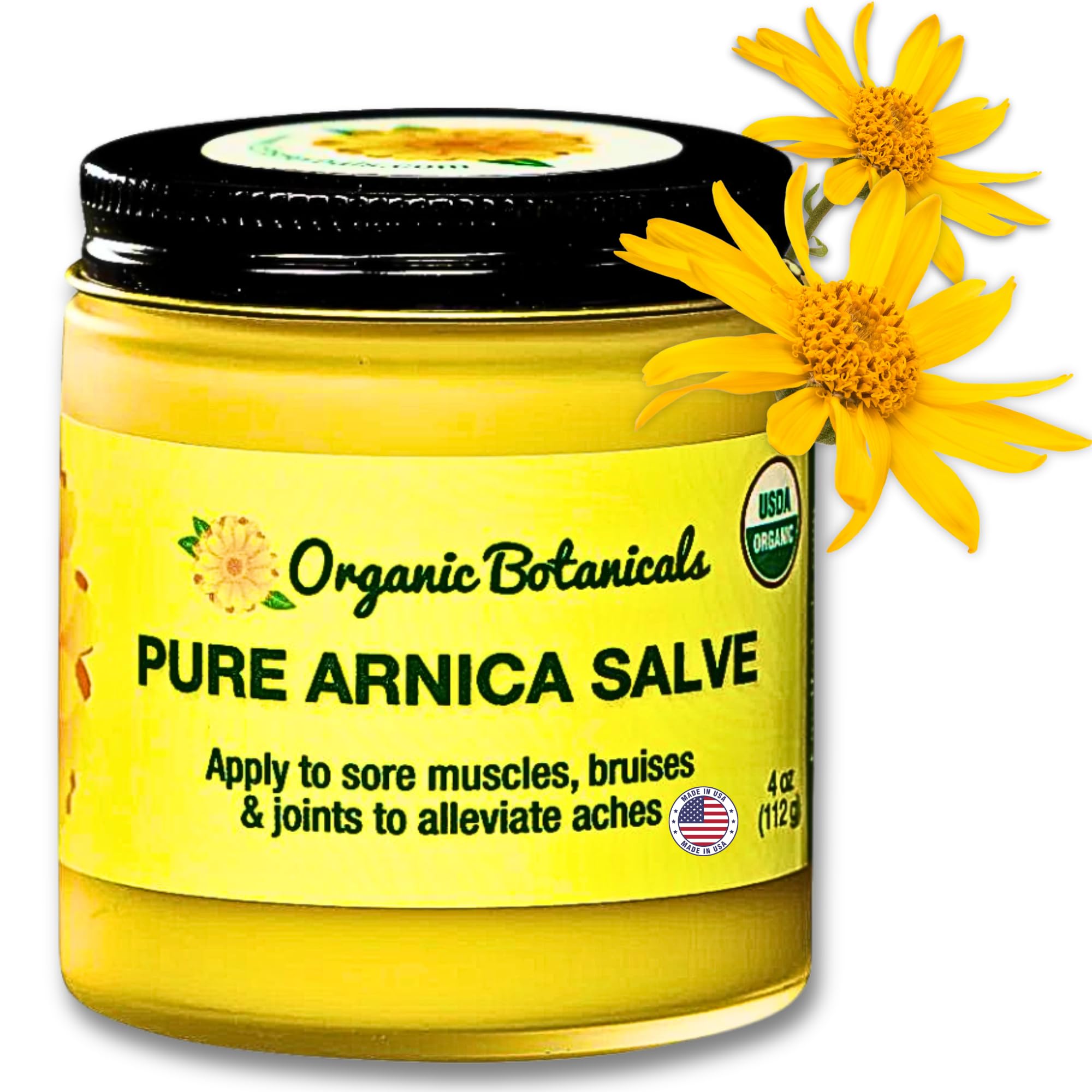 Organic Botanicals Arnica Salve jar for soothing sore muscles and bruises.