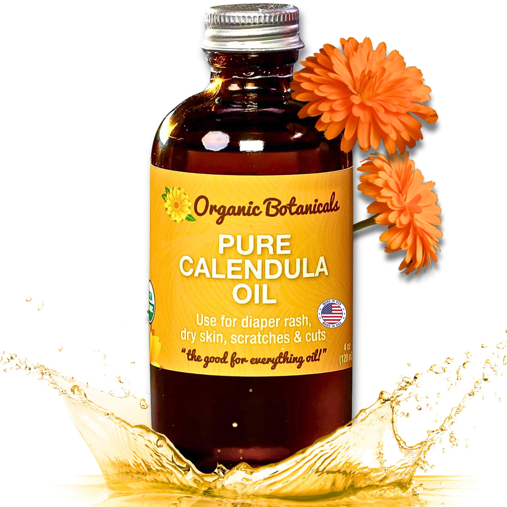 Organic Botanicals Calendula Oil bottle for soothing daily skin care.