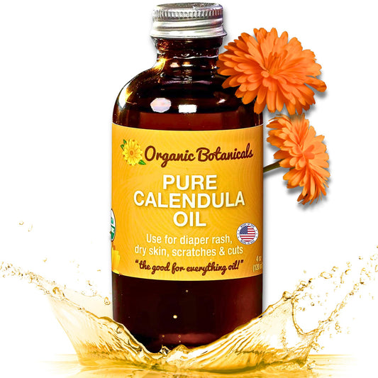 Organic Botanicals Calendula Oil bottle for soothing daily skin care.
