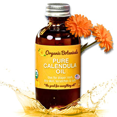 Organic Botanicals calendula oil bottle for soothing skin and gentle care.