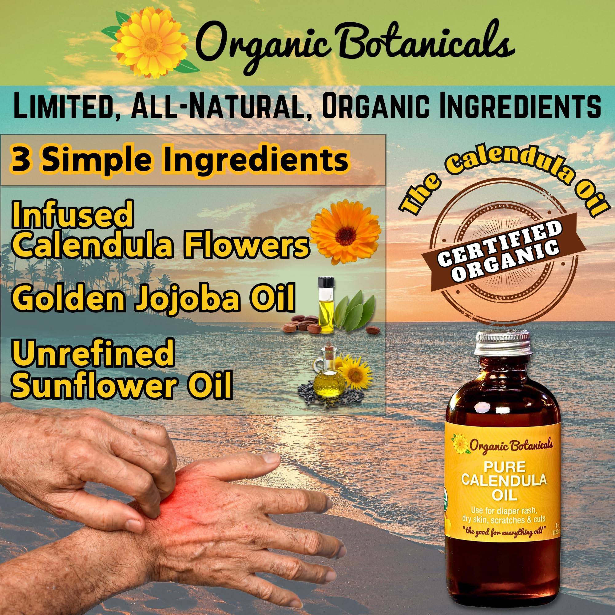 Organic Botanicals Calendula Oil for hair and scalp nourishes conditioning and softness.