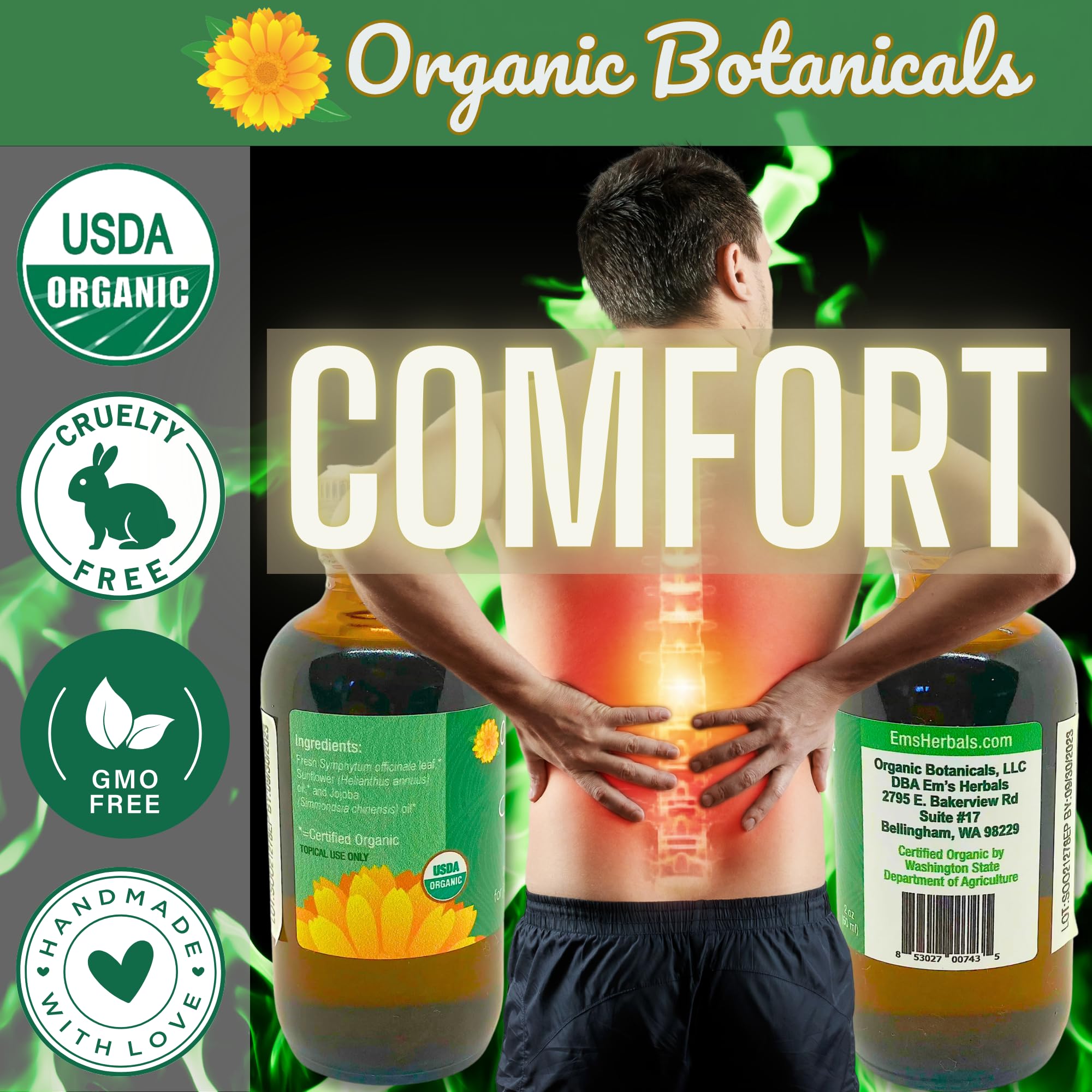 Organic Botanicals Comfrey Leaf Oil back-application supports daily comfort after activity.