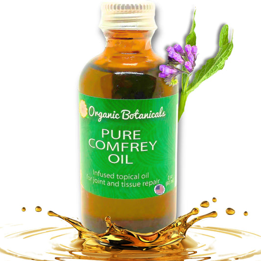 Organic Botanicals Comfrey Leaf Oil bottle supports joint comfort and skin care.