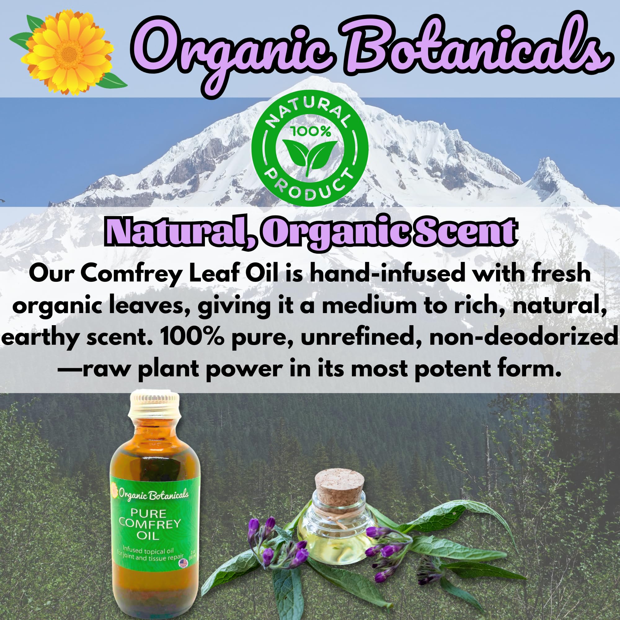Organic Botanicals Comfrey Leaf Oil leg-use formula may support leg comfort.