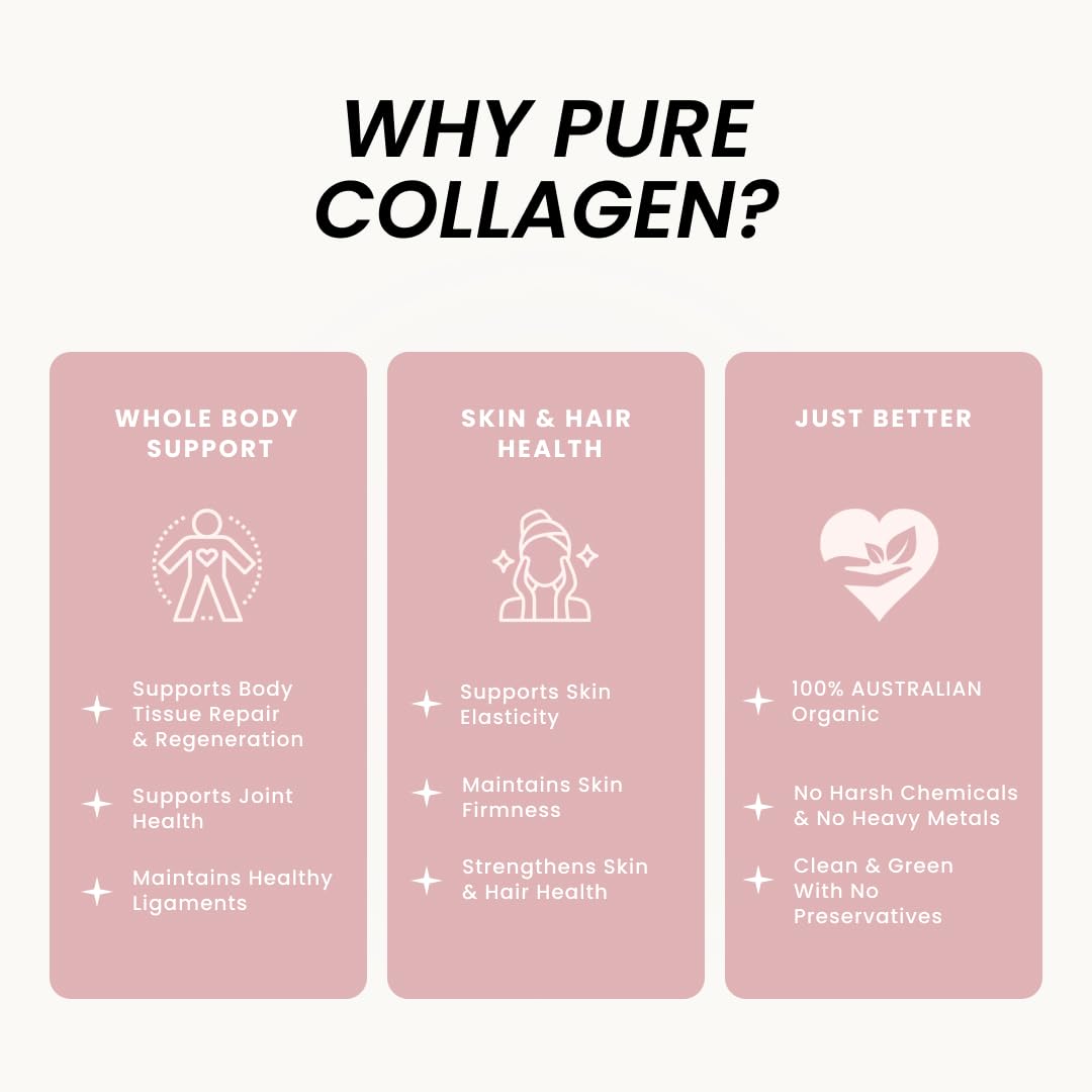 Organic Collagen Australia packaging strawberry capsules on desk indicates simple one-pill use.