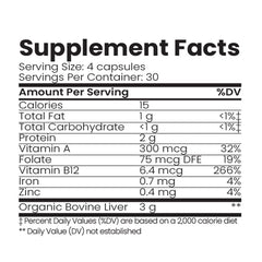 Organic Collagen Australia liver capsules highlighting iron and zinc benefits.