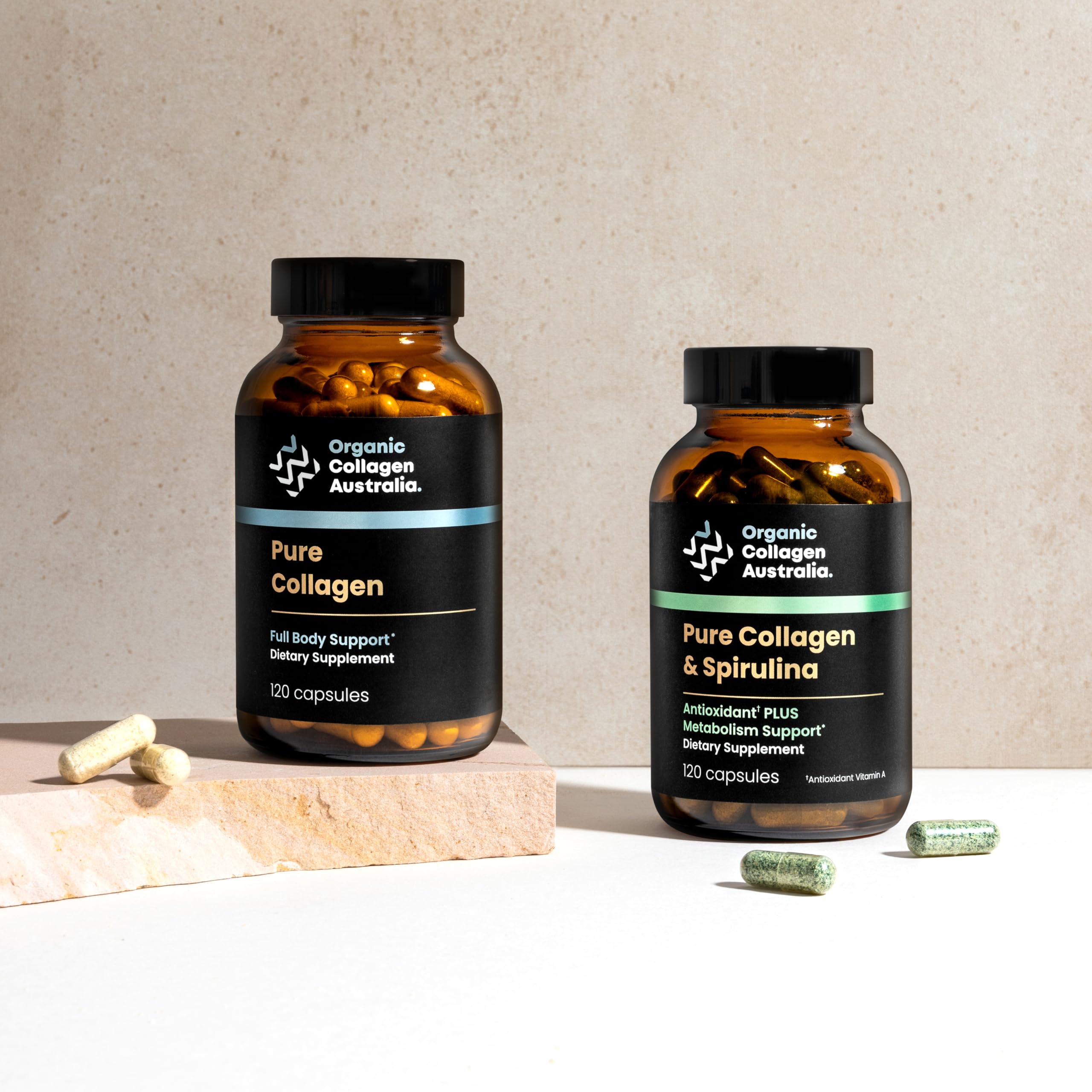 Organic Collagen Australia nutritional facts panel highlights antioxidant ingredients and collagen sources.