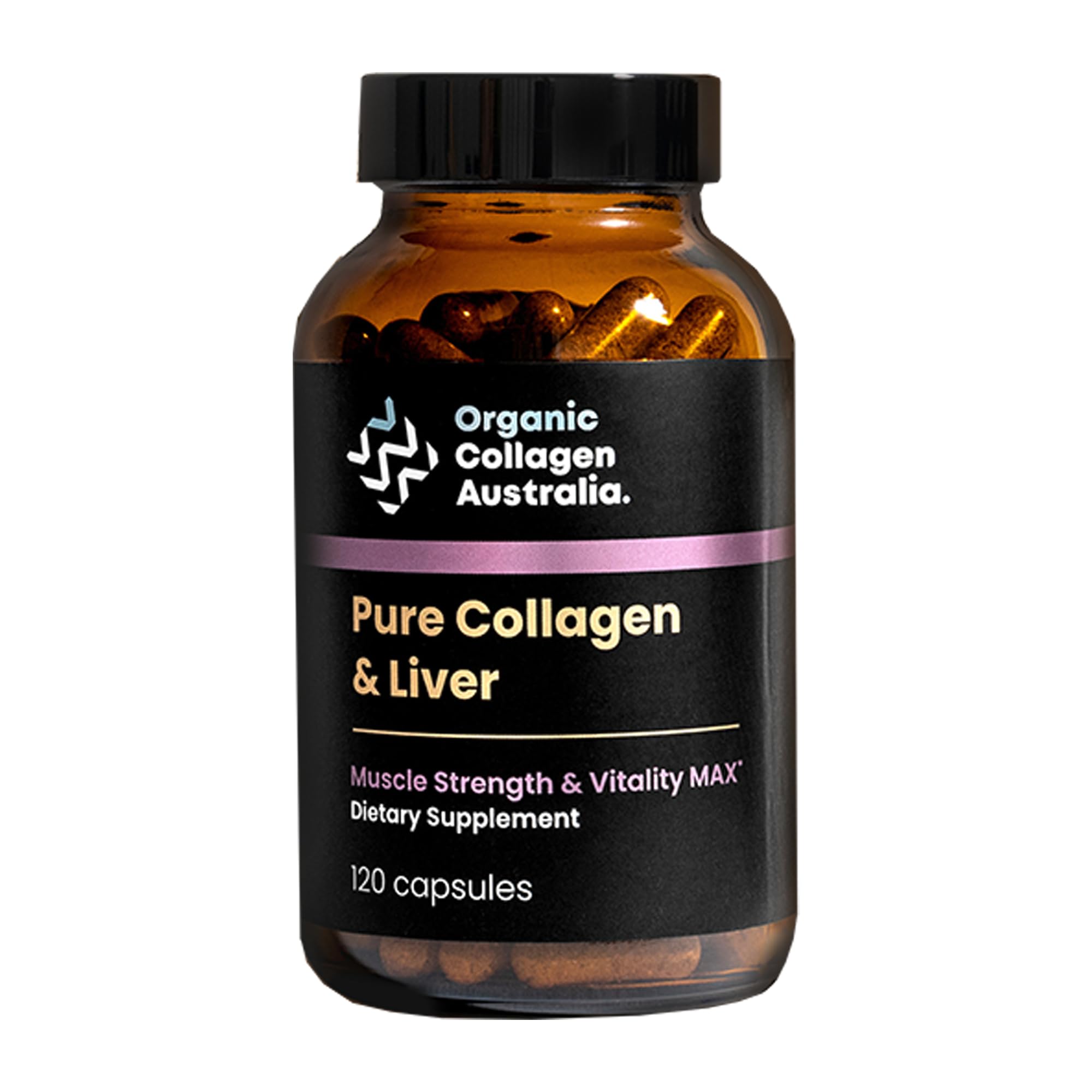 Organic Collagen Australia bottle and capsules for daily vitality