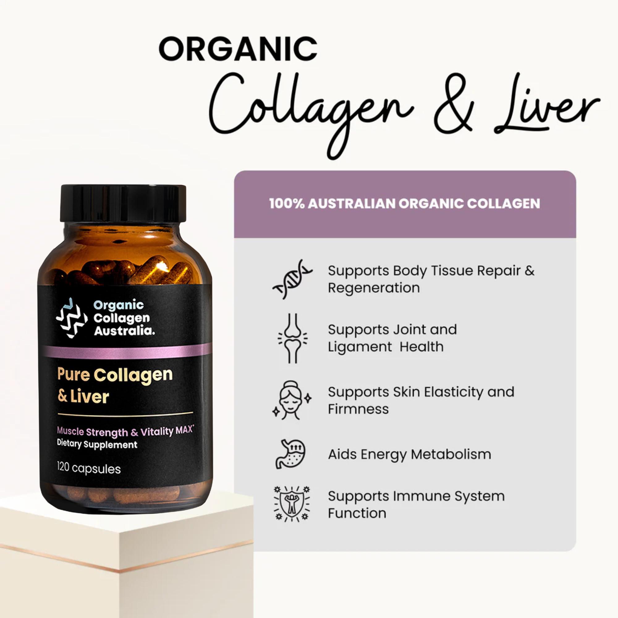 Organic Collagen Australia product label highlighting grass-fed ingredients