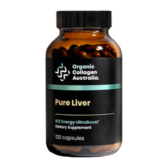 Organic Collagen Australia liver capsules bottle for daily energy support.