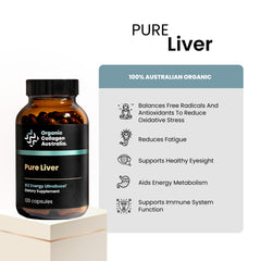 Organic Collagen Australia liver capsules label close-up highlighting vitamin B12.