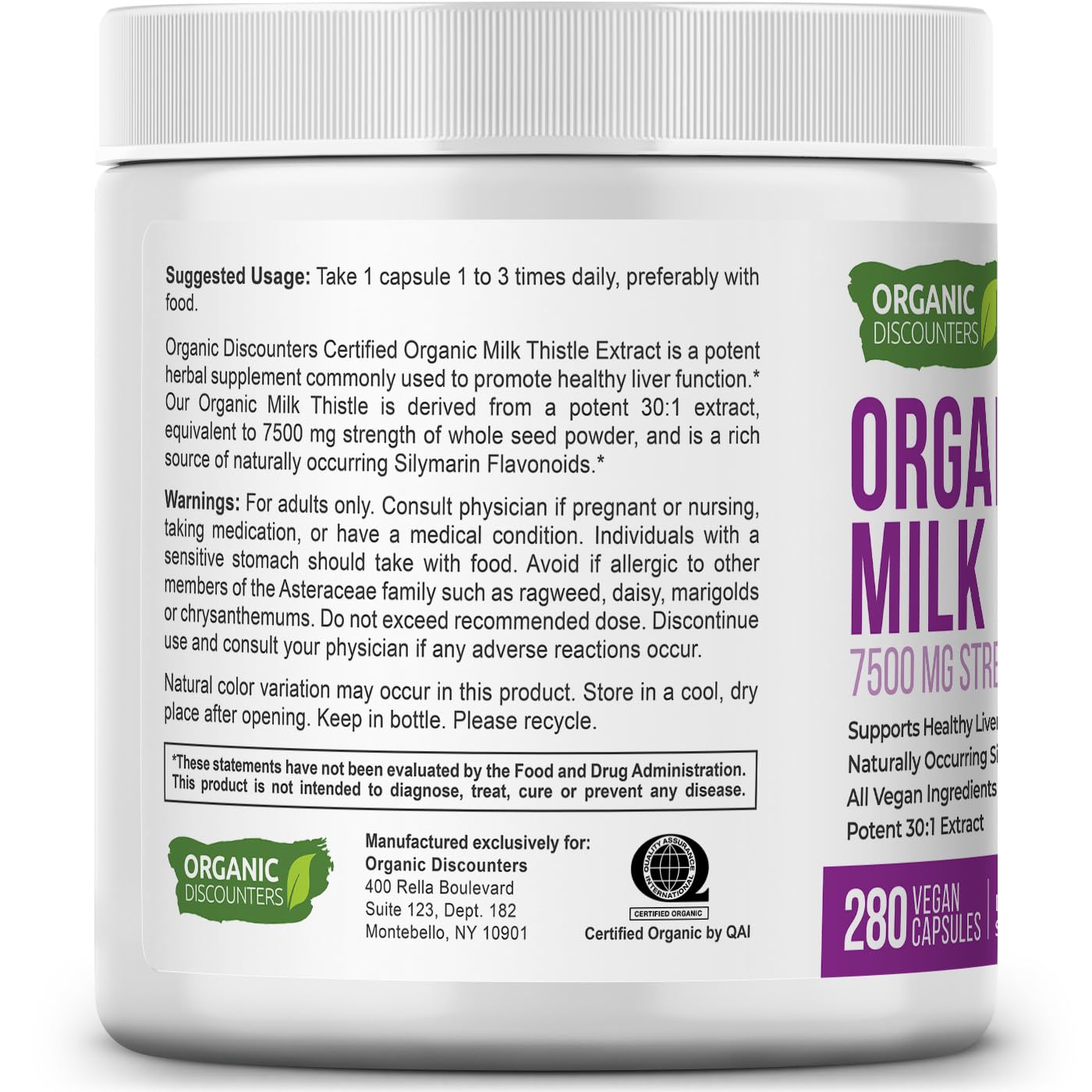 Organic Discounters Milk Thistle ingredients label close-up