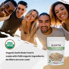 Organic Earth sea moss powder texture closeup showing natural specks