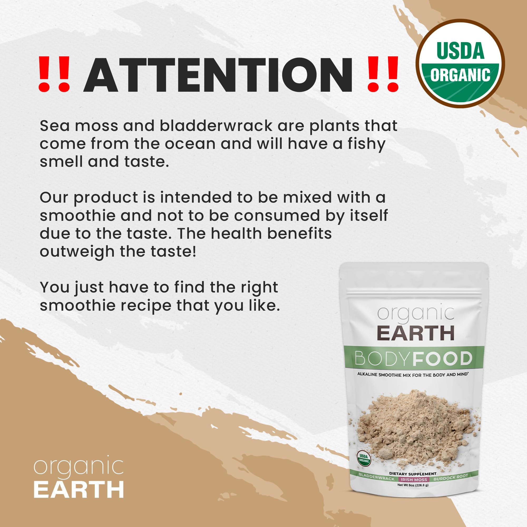 Organic Earth wildcrafted sea moss powder pouch ready for smoothies