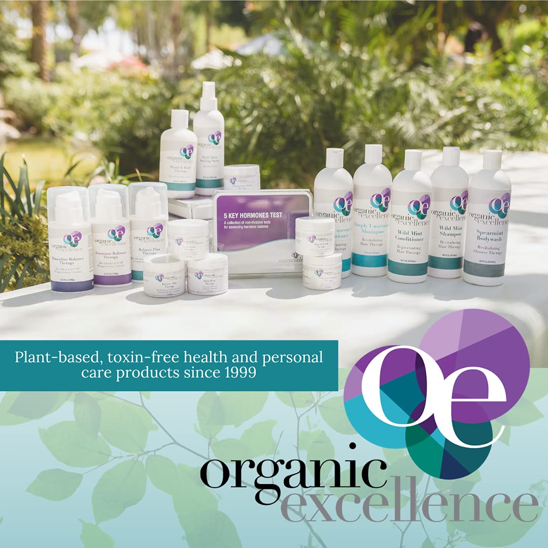 Organic Excellence Balance Plus Therapy ingredients list highlights organic, non-GMO, fragrance-free formula.