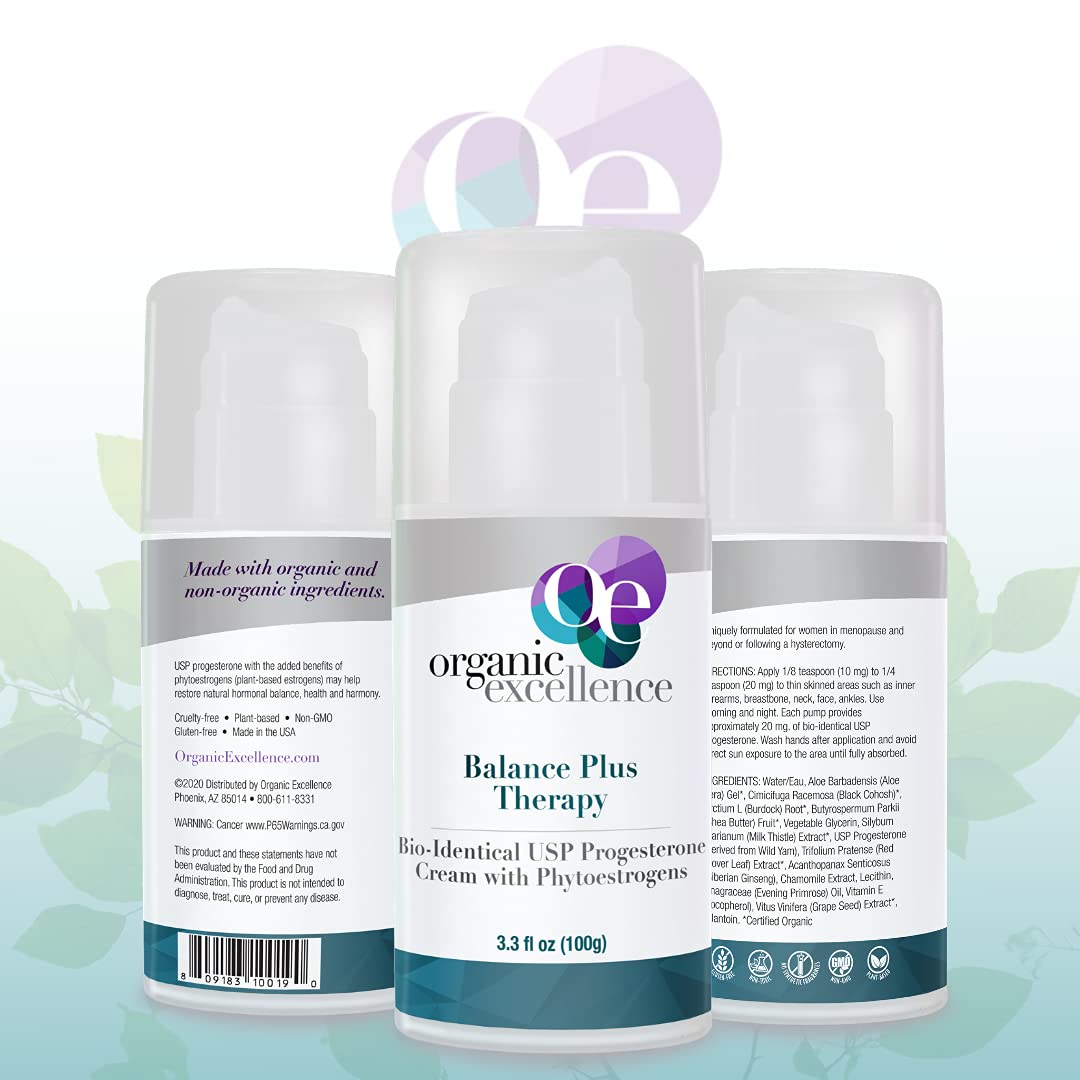 Organic Excellence Balance Plus Therapy box packaging showcases the product.
