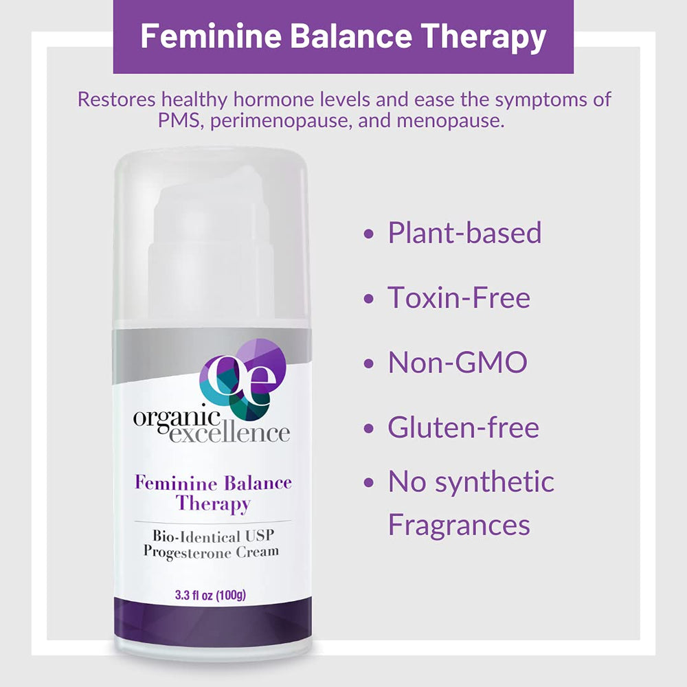 Organic Excellence Feminine Balance cream dispenser demonstrating easy application