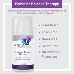 Organic Excellence Feminine Balance cream dispenser demonstrating easy application