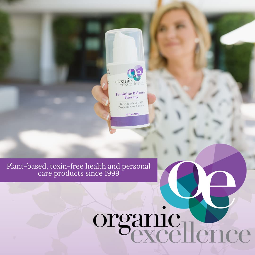 Organic Excellence bottle with botanical imagery suggests natural ingredients