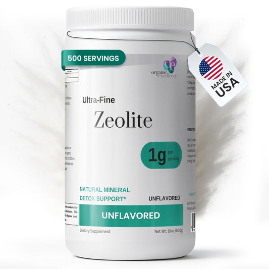 Organic Excellence Zeolite Clinoptilolite powder bottle for gut support.