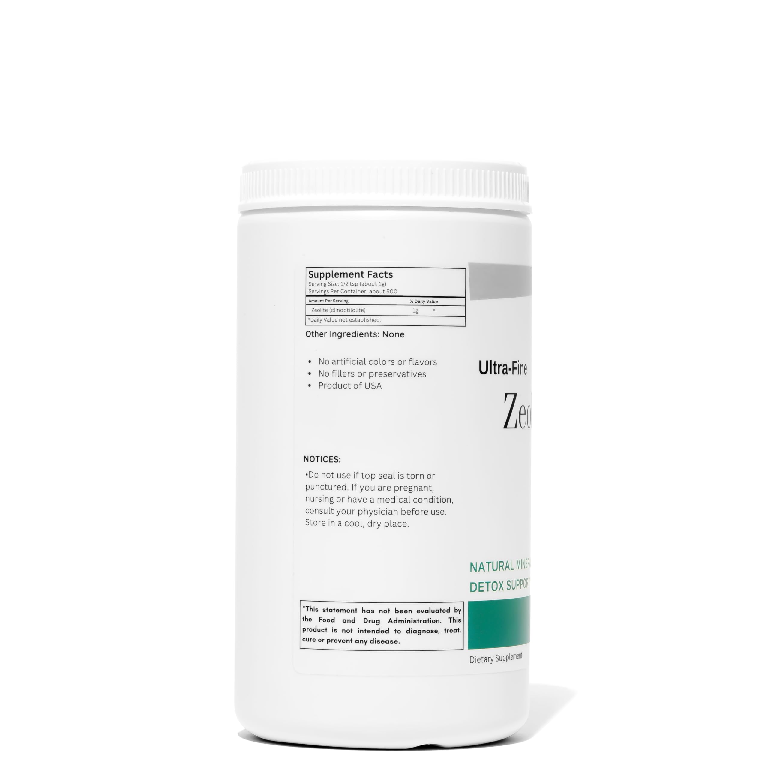 Organic Excellence Zeolite Clinoptilolite powder label front signaling purity.