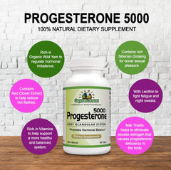 Progesterone 5000 packaging close-up highlighting 90-tablet bottle convenience