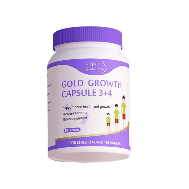 Organic Garden Height Support bottle and capsules show high-potency L-Lysine and growth potential.