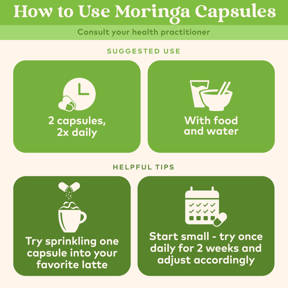 Organic India Moringa capsules used daily in a routine.