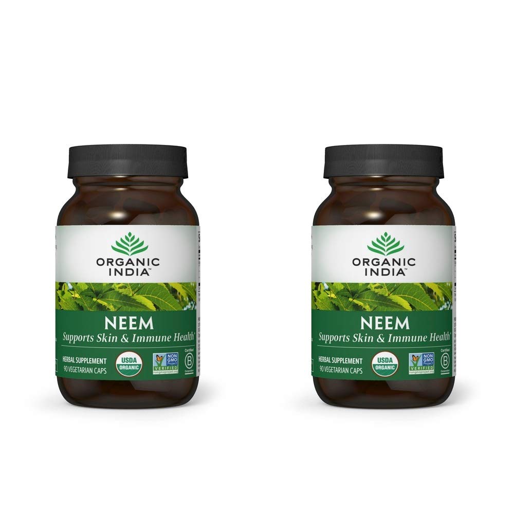 Organic India Neem capsules bottle showing daily skin and immune support potential.