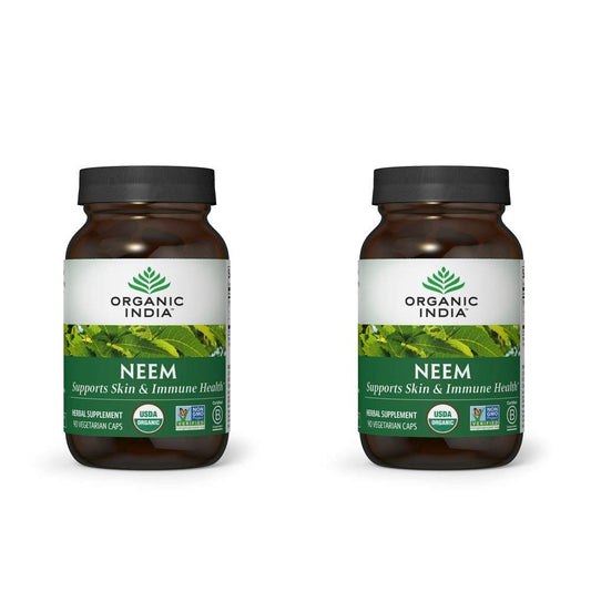Organic India Neem capsules bottle showing daily skin and immune support potential.