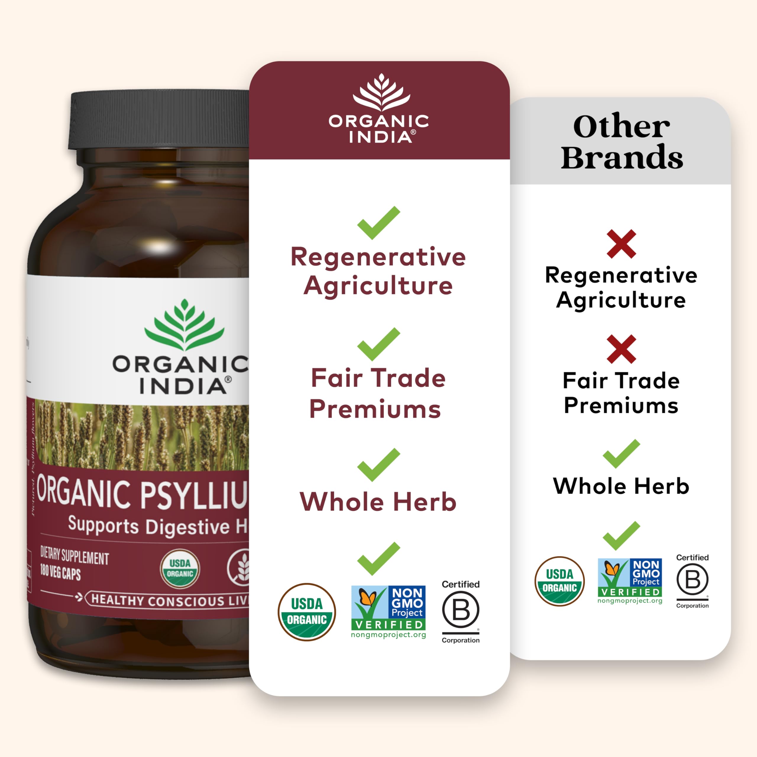 Organic India Psyllium husk closeup showing natural texture and fiber-rich form